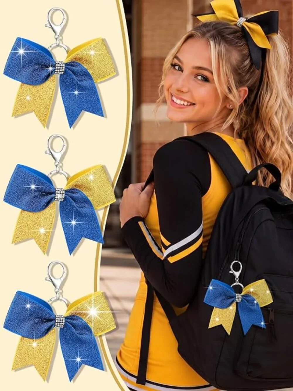32 Cheer Bow Keychains Rhinestone Bulk Reseller Lot New in Box Team Gifts